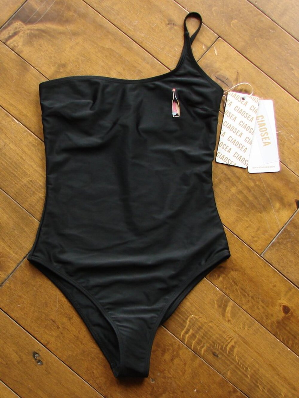 Ciao Sea Black One Piece Bathing Suit One Shoulder Sparkle BRAND NEW Small